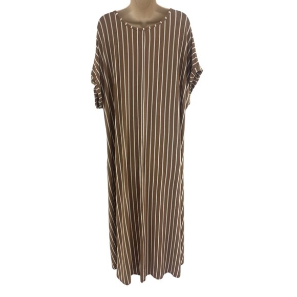 Caato Tan White Striped V-Neck High-Low Maxi Dress w/Pockets Size 22/24W 3X Plus - Picture 5 of 9